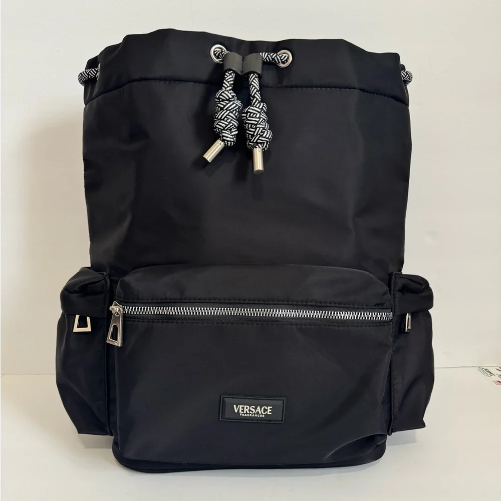 Versace Black Nylon Men's Backpack With Drawstring